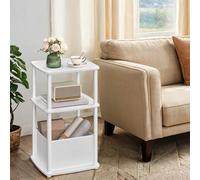 Superfast Toolless Assembly, Side Table, 3-Tier Nightstand with Fabric Basket, Snow White