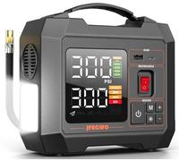 SuperFast Tyre Inflator Air Compressor 12V DC, Heavy Duty 300PSI, Cordless, Preset Tire Pressure and Auto Shut Off for Car, Van and Other Inflatables, 24,000mAh Power Bank, and LEd Display