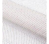 SUPERFINDINGS 1 pc Rhinestones Mesh Fabric Crystal Bling Shiny Stretch Sparkling White Net Fabric for Stylish Cover Top Bikini Chain Clothing Making Fabric for Wommens' Dress