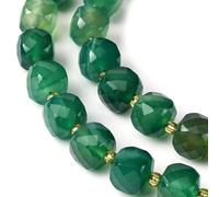 SUPERFINDINGS 1 Strand Natural Green Onyx Agate Beads Precious Natural Stone Beads Chakra Gem Stone Beads Faceted Cube Beads Green Beads with Seed Beads(About 35-39PCS)
