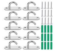 SUPERFINDINGS 10 Sets Stainless Steel Ceiling Hook Silver Pad Eye Plate Wall Mount U Hook with Screws Oval Open Hooks Marine Hardware Hooks for Ceiling Mount Outdoor Indoor Activity
