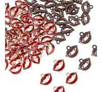 SUPERFINDINGS 100Pcs 2 Colors Lips Charm with Teeth Alloy Kiss Mouth Charms Enamel Lips Halloween Charms Gothic Pendants Brown and Red Mouth Pendants for Necklace Earrings Jewelry Making, Hole: 1.6mm