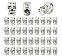 SUPERFINDINGS 100Pcs Antique Silver Skull Spacer Bead Tibetan Punk Skeleton Beads Alloy European Large Hole Skull Beads Metal Gothic Bead for Paracord,Hole:4mm