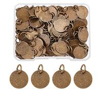 SUPERFINDINGS 100Pcs Brass Blank Stamping Pendants 12mm Flat Round Blank Tags Metal Stamps Tags Message Word Tag Pendants for Bracelet Necklace Jewelry DIY Craft Making，Hole:4mm