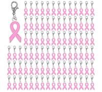 SUPERFINDINGS 100Pcs Breast Cancer Awareness Themed Beads Charms Hope Awareness Ribbon Pendant Cancer Awarenesses Bulk Ribbon Pendants for Bracelet DIY Crafts 31x20mm