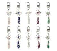 SUPERFINDINGS 10PCS Sun Keychains Moon Star Keychains Natural Gemstone Pendant Keychain Couple Keyrings Bag Charms Gemstone Charms with Clasp, 9.4cm/3.7"