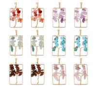 SUPERFINDINGS 12 Pcs 6 Styles Gemstone Tree of Life Square Pendant Pairs Creative DIY Accessories Tree of Life Trinkets Charming Gifts for Wives, Mothers.