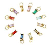 SUPERFINDINGS 12 Pcs Micro Pave Rhinestone Charms 18K Gold Plated Rectangle Crystal Charms Micro Pave Cubic Zirconia Pendants 7x5mm Tiny Gold Charm for DIY Earring Necklace Bracelet