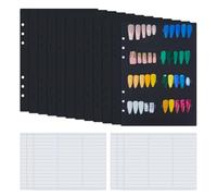 SUPERFINDINGS 12 Pcs Nail Storage Sheets 6-Hole Loose Leaf Refill 21.2x15 cm PP Black Press On Nail Book Insert Pages with Double Sided Tape for Professional Display