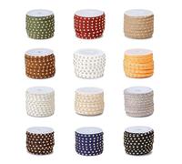 SUPERFINDINGS 12 Rolls Total 65.5 Yards Faux Suede Cord 5mm Colorful Leather String with Studs Faux Leather Basic Colour Strip Beading String Cord with Rivets for Jewelry Bracelet Crafting Making
