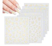 SUPERFINDINGS 12 Sheets 6 Styles Gold Nail Art Stickers 3D Metallic Flower Leaf Nail Stickers Self-Adhesive Gold Floral Leaf Nail Supplies for Women DIY Manicure Decoration