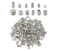 SUPERFINDINGS 120Pcs 12Styles Alloy Beads Antique Silver Spacer Beads Paracord Beads European Beads Metal Large Hole Beads Tibetan Style Beads Loose Beads for Bracelet Necklace Making
