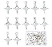 SUPERFINDINGS 120Pcs Platinum Star Charm Alloy Earrings Pendant Bulk North Star Charm 3D Four Pointed Stars Pendants for DIY Craft Necklace Bracelet Pendant Keychain Holiday Birthday Gift