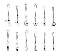 SUPERFINDINGS 12Pcs 12 Styles Astronaut Star Moon Phone Straps Spaceman Cell Phone Charms with Lobster Clasp Lanyard Alloy Cute Phone Backpack Lanyard Hanging Charms