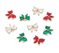 SUPERFINDINGS 12Pcs 3 Colors Bow Charm Pendant Christmas Cute Bow Charms Red Green Bowknot Charms Zirconia Pendants Brass Rhinestone Bow Dangle Charms for Craft DIY Jewelry Making
