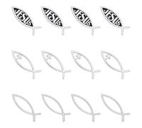 SUPERFINDINGS 12Pcs 3 Styles Small Silver Jesus Fish Decal Sticker Acrylic Cross Fish Auto Emblem Waterproof Love Peace Car Stickers Self-Adhesive Decals for Vehicle Decoration 16x50x6mm