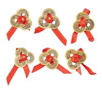 SUPERFINDINGS 12Pcs 6 Style Chinese Emperor Fortune Three Brass Pendant Decorations Traditional Chinese with Wide Flat Red String for Blessing Wealth and Success