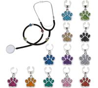 SUPERFINDINGS 12Pcs Dog Paw Stethoscope Charm Cute Personalized Adjustable Stethoscope Charms Accessories Alloy Enamel Stethoscope Pendant Decorations for Nurse Doctor Medical Workers