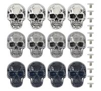 SUPERFINDINGS 12Sets 3Colors Alloy Skull Stud Rivet Skull Conchos Screw Back Leather Crafting Skull for Punk Style Clothing Accessories DIY Craft Decoration, Hole: 2.4mm