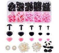 SUPERFINDINGS 130Pcs Plastic Safety Eyes and Noses 5 Sizes Triangle Crochet Eyes with Washer Black and Pink Craft Bear Nose Sets for Plush Crochet Projects DIY Animal Making