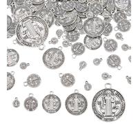 SUPERFINDINGS 134Pcs 5 Styles Medals Tibetan Style Alloy Pendants Saint Pendants Double Sided Cross Protection Charms for Women Men Necklace Bracelet Jewelry Making Gifts