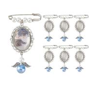 SUPERFINDINGS 14 Pcs Wedding Bouquet Photo Charm Oval Glass Cabochon Picture Frame 74mm Brooch Pendant Kit Memorial Keepsake for Bride Groom Mother Father No Glue Needed