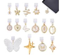 SUPERFINDINGS 14 Styles Dust Plug Charms Alloy Enamel Anti-Dust Plugs Charms Flower Butterfly Star USB C Charm Charging Port Protector Type C Protector Cap with Pendants