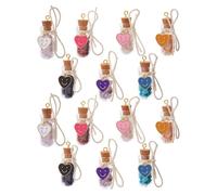 SUPERFINDINGS 14Pcs 7 Colors Mini Glass Bottle Charms Gemstone Bottles Charms Wishing Bottle Charm with Smile Face Pendant Gemstone Chip Filling Bottles with Cork Stopper Pendants for DIY Crafts