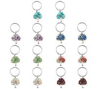 SUPERFINDINGS 14pcs 7 Styles Tree of Life Gemstone Keychains Natural Crystal Stone Handmade DIY Keychain Pendants with Stainless Steel Split Key Rings for DIY Lucky Bag Charms Keyring