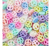 SUPERFINDINGS 150Pcs Opaque Acrylic Beads Sign Beads Bulk Random Color Peace Sign Beads Loose Spacer Beads Symbel Flat Round Beads Rainbow Spacer Beads for DIY Earrings Bracelets Jewelry Making