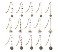 SUPERFINDINGS 15Pcs 3 Style Vintage Alloy Bookmark Sun Pendant Book Mark Antique Bronze Retro Hook Bookmark Natural Stones Bead Chain Book Marks for Book Lovers Teacher Students Birthday Gift