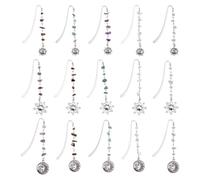 SUPERFINDINGS 15Pcs 3 Style Vintage Alloy Bookmark Sun Pendant Book Mark Antique Silver Retro Hook Bookmark Natural Stones Bead Chain Book Marks for Book Lovers Teacher Students Birthday Gift