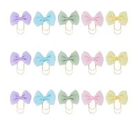 SUPERFINDINGS 15Pcs 5 Colors Bow Paper Clips Golden Metal Paperclips 2.9x2.7in Planner Clips Soft Cloth Bowknot Bookmarks Dainty Paperclip Planner Accessories for Woman Girls Paperwork Office School
