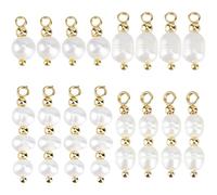 SUPERFINDINGS 16 Pcs Natural Pearl Pendants Freshwater White Pearl Bead Charms 12.4-29.5mm Cultured Pendants with Brass Loop Real Pearls Beads for DIY Earrings Bracelets Necklaces Golden