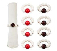 SUPERFINDINGS 16Pcs 2 Colors Round Napkin Rings Set Coconut Brown Red Modern Napkin Holder Rings Rustic Napkin Rings Bulk Wooden Beads Napkin Rings for Dinner Table Party Decoration