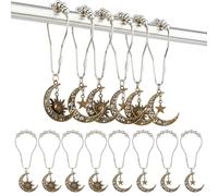 SUPERFINDINGS 16Pcs 2 Style Sun Moon Star Shower Curtain Hooks Antique Bronze Rustproof Curtain Rings Set Vintage Style Shower Hooks Gothic Boho Iron Bathroom Decor
