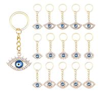 SUPERFINDINGS 16Pcs 4 Styles Evil Eye Keychain Sparkling Keyring Alloy Rhinestone DIY Key Chain Gold Protection Charm for Handmade DIY Bag Purse Lucky Ornament