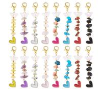 SUPERFINDINGS 16Pcs 8 Styles Natural Gemstone Chips Pendants Clip on Charms Stone Pendant Decoration Zipper Pull Charms Stone Chip Heart Pendants for Keychain