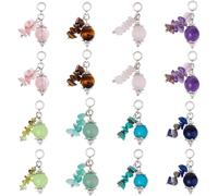 SUPERFINDINGS 16Pcs 8Styles Natural Gemstone Link Connectors Crystal Gemstone Nuggets Pendant Colorful Beads Charm with Silver Tone for European Chain Bracelet DIY Jewelry Making