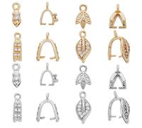 SUPERFINDINGS 16Pcs Brass Pinch Clip Bail Clasp 8 Style Cubic Zirconia Ice Pick Pinch Bails Gold Platinum Plated Bail Clasp for DIY Jewelry Making Pin: 0.7mm