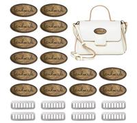 SUPERFINDINGS 16Pcs Handmade Metal Labels Oval Iron Tags 2x3.7cm Sew On Handmade Label Tag with Shim Antique Bronze Hand Made Printed Signs Label for Purses Bags Shoes Crochet Craft