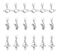 SUPERFINDINGS 18 Pcs Space Enamel Charms 1.65x1.10 Inch/42x28mm Platinum Tone Astronaut Planet Rocket Pendants with Lobster Clasp Galaxy Theme Charms for Diy Bracelet Necklace Keychain Space Theme Set