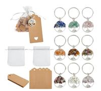 SUPERFINDINGS 18 Sets Tree of Life Party Favors Silver Tree of Life Keychains Gemstone Chip Keychain Bulk Natural Crystal Stone Keyrings with Paper Tags and Organza Bags for DIY Weddings Showers