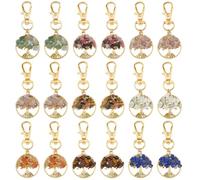SUPERFINDINGS 18Pcs 9 Colors Tree of Life Keychain Natural Gemstone Keychains with Alloy Lobster Clasps Handmade Stones Clip On Charms Golden Key Chain for DIY Bag