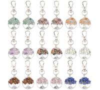 SUPERFINDINGS 18Pcs 9 Colors Tree of Life Keychain Natural Gemstone Keychains with Alloy Lobster Clasps Handmade Stones Clip On Charms Silver Key Chain for DIY Bag Party