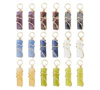 SUPERFINDINGS 18Pcs 9 Styles Gemstone Pendants Column Natural Mixed Stone Charms with Light Gold Copper Wire Wrapped Crystal Stone Pendants Charms for Earring Necklace Bracelet Jewelry Making