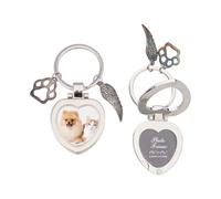 SUPERFINDINGS 1PC Pet Memorial Keychain Pet Remembrance Key Ring Personalized Photo Pawprint Tag Keychain Heart Photo Locket with Angel Wing & Paw Charms Cat Dog Memorial Gift for Loss of Dogs Cats