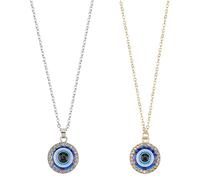 SUPERFINDINGS 2 Colors Evil Eye Pendant Necklaces Blue Eyes Amulet Pendant Necklaces 47.3CM Rhinestone Pendant Necklaces Set Adjustable Delicate Jewelry Gift for Women