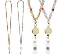 SUPERFINDINGS 2 Colors Lanyards for Id Badges Heart Wood Beaded Teacher Lanyards Bead Lanyard with Retractable ID Badge Reel for Keys School Office Work, 54cm/21.3"