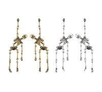 SUPERFINDINGS 2 Colors Skeleton Dangle Long Stud Earrings Spooky Skull Dangle Earrings Scary Dead Bones Earrings Punk and Gothic Earrings Halloween Party Earrings for Women